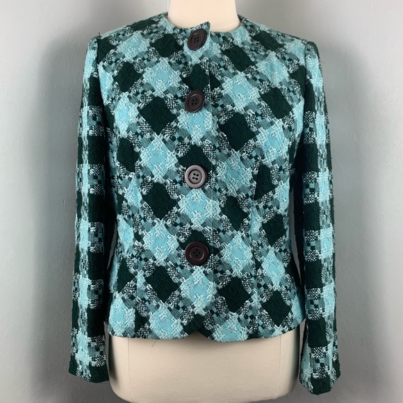 Carlisle Jackets & Blazers - Carlisle Blue Green Plaid Tweed Blazer Jacket Wool